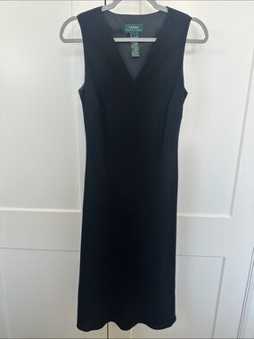 Lauren Ralph Lauren Black V-Neck Midi Sheath Dress